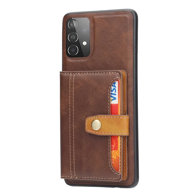 Para Samsung Galaxy A33 5G Card Slots Kickstand PU Leather Coated TPU Protective Back Cover - Marrón