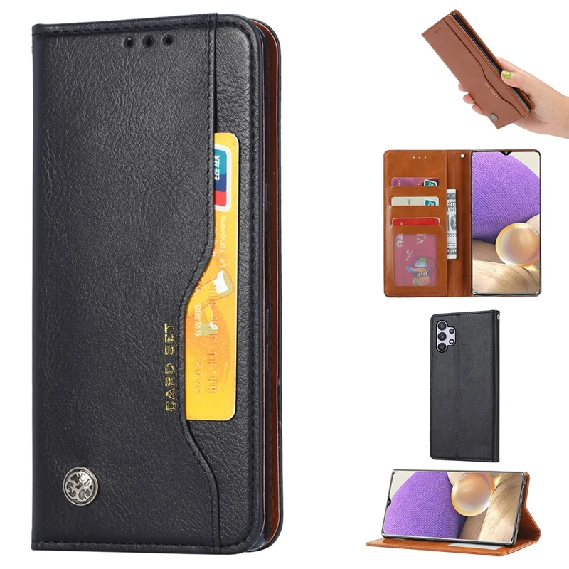 For Samsung Galaxy A33 5G Auto-absorbed Shockproof Flip Wallet Stand Design Leather Protective Phone Cover - Black