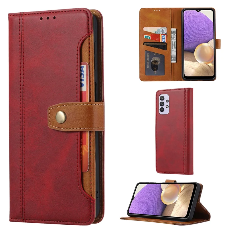 For Samsung Galaxy A33 5G Shockproof Card Holder Business Style Wallet Stand Leather Phone Case Protector Phone Covering - Red