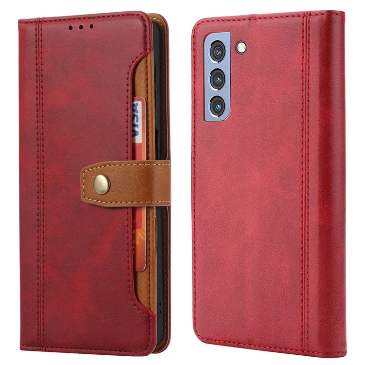 Flip Card Holder Business Style Wallet Stand Leder Handyhülle Mobile Phone Covering für Samsung Galaxy S22 5G - Rot