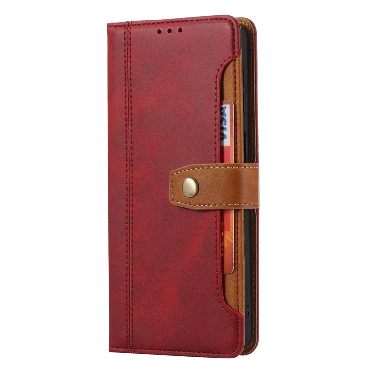 Flip Card Holder Business Style Wallet Stand Leder Handyhülle Mobile Phone Covering für Samsung Galaxy S22 5G - Rot