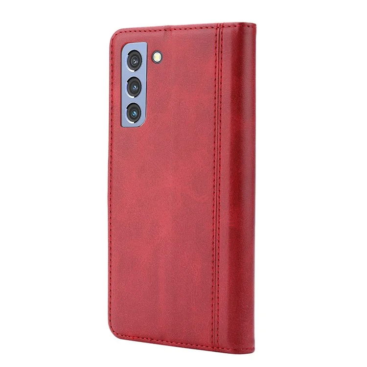 Flip Card Holder Business Style Wallet Stand Leder Handyhülle Mobile Phone Covering für Samsung Galaxy S22 5G - Rot