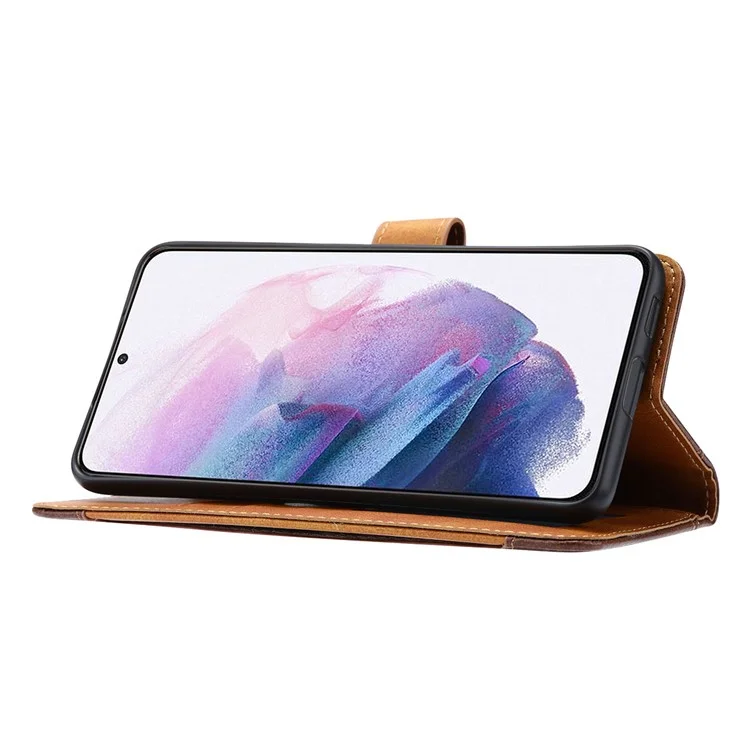 Flip Card Holder Business Style Wallet Stand Leder Handyhülle Mobile Phone Covering für Samsung Galaxy S22 5G - Rot