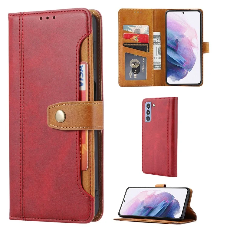 Flip Card Holder Business Style Wallet Stand Leder Handyhülle Mobile Phone Covering für Samsung Galaxy S22 5G - Rot