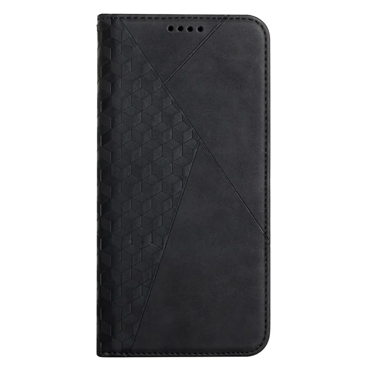 Skin-touch Rhombus Pattern Drop-proof Auto-absorbed Magnetic Closure Leather Phone Case with Stand for Samsung Galaxy A03s (164.2 x 75.9 x 9.1mm) - Black