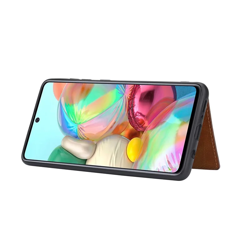 Para Samsung Galaxy A53 Ranuras de la Tarjeta 5G Ranuras de Kickstand Anti-Scratch PU Cuero Recubierto TPU Caja de Teléfono Protector - Marrón