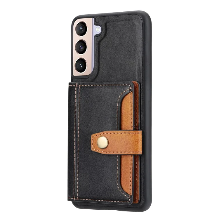 Étui de protection en TPU enduit de PU avec fentes pour cartes et support pour Samsung Galaxy S22 5G - Noir