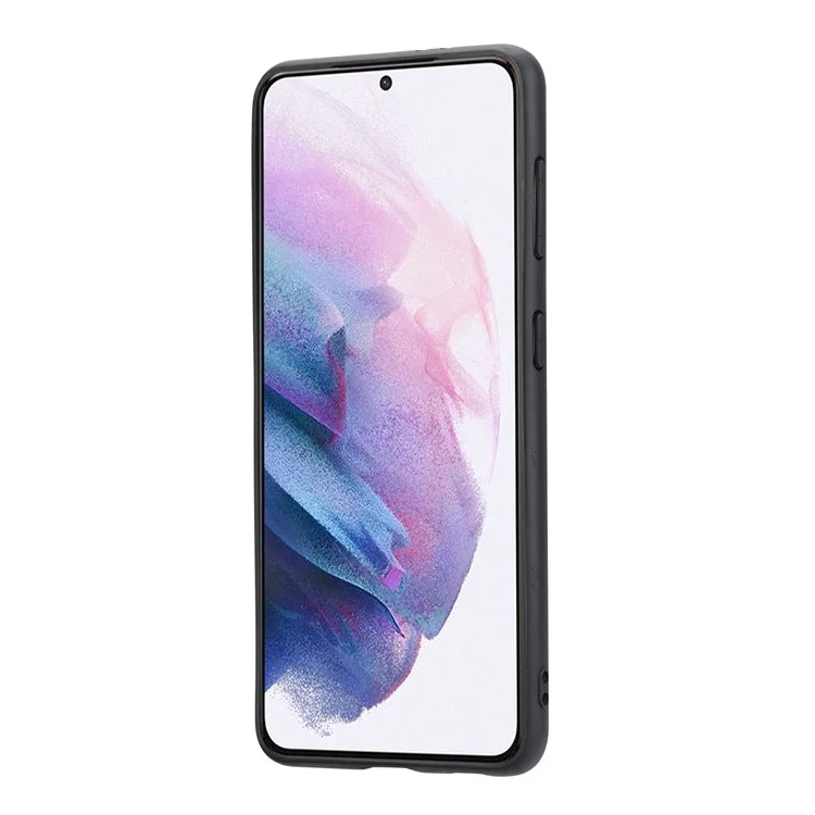Étui de protection en TPU enduit de PU avec fentes pour cartes et support pour Samsung Galaxy S22 5G - Noir