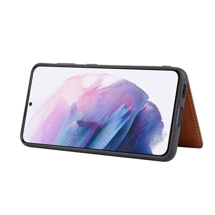 Étui de protection en TPU enduit de PU avec fentes pour cartes et support pour Samsung Galaxy S22 5G - Noir