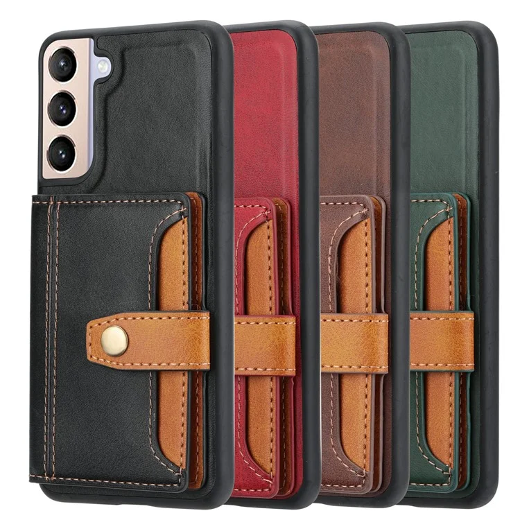 Cartes Holders Kickstand Fonction PU Cuir Enduit TPU TPU Arrière Arrière du Samsung Galaxy S22 + 5G - Brun