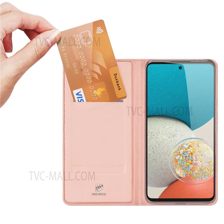 DUX DUCIS Skin Pro Series Pour Samsung Galaxy A53 5G Flio Flip Propice PU le Cuir pu Cuir Boîte à Étanche-support Couverture de Téléphone Avec Support de Carte - Rose
