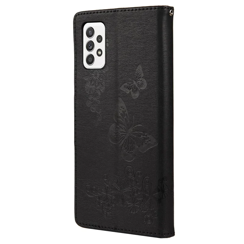 For Samsung Galaxy A53 5G Imprinting Stylish Butterfly Flower Well-protected Phone Shell Scratch-resistant Stand Wallet Leather Phone Case - Black