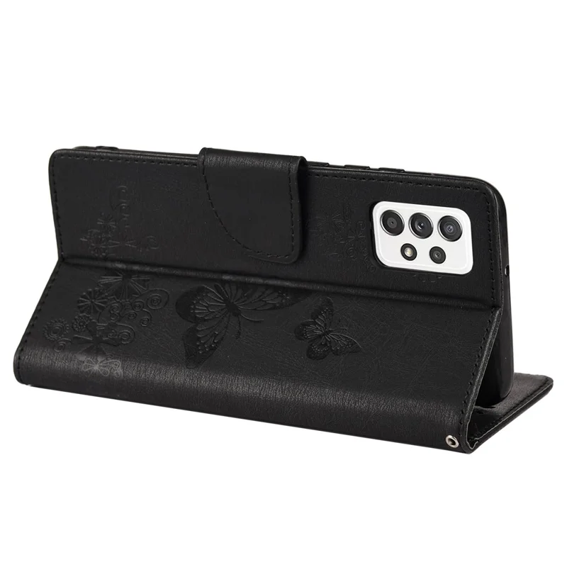 For Samsung Galaxy A53 5G Imprinting Stylish Butterfly Flower Well-protected Phone Shell Scratch-resistant Stand Wallet Leather Phone Case - Black