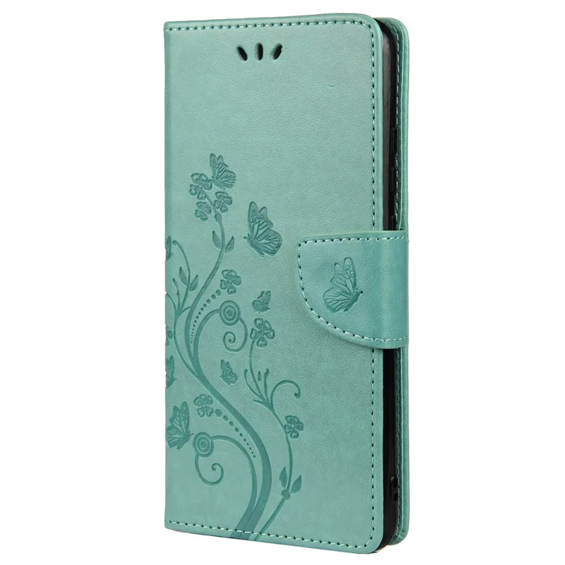 For Samsung Galaxy A53 5G Butterfly Flower Imprinted Leather Stand Wallet Cover Phone Case - Green