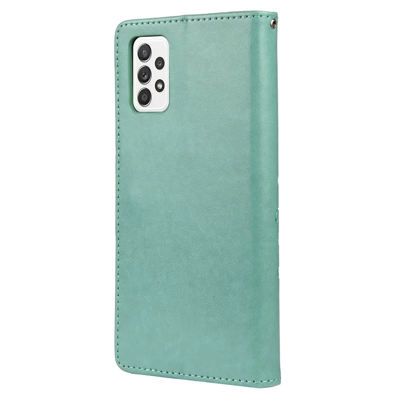 For Samsung Galaxy A53 5G Butterfly Flower Imprinted Leather Stand Wallet Cover Phone Case - Green