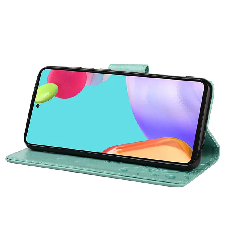 For Samsung Galaxy A53 5G Butterfly Flower Imprinted Leather Stand Wallet Cover Phone Case - Green