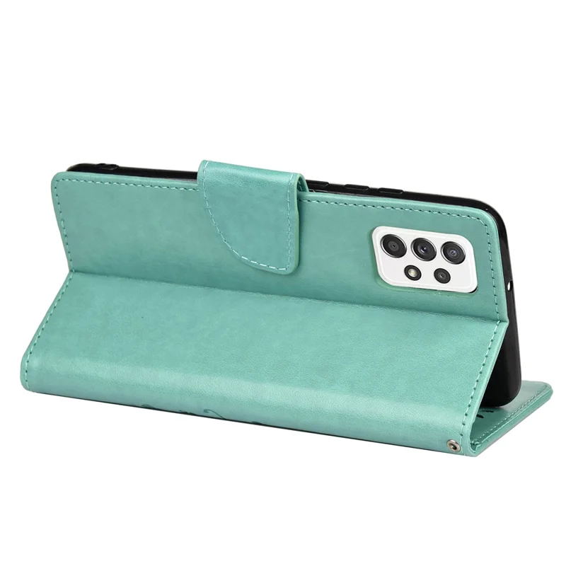 For Samsung Galaxy A53 5G Butterfly Flower Imprinted Leather Stand Wallet Cover Phone Case - Green