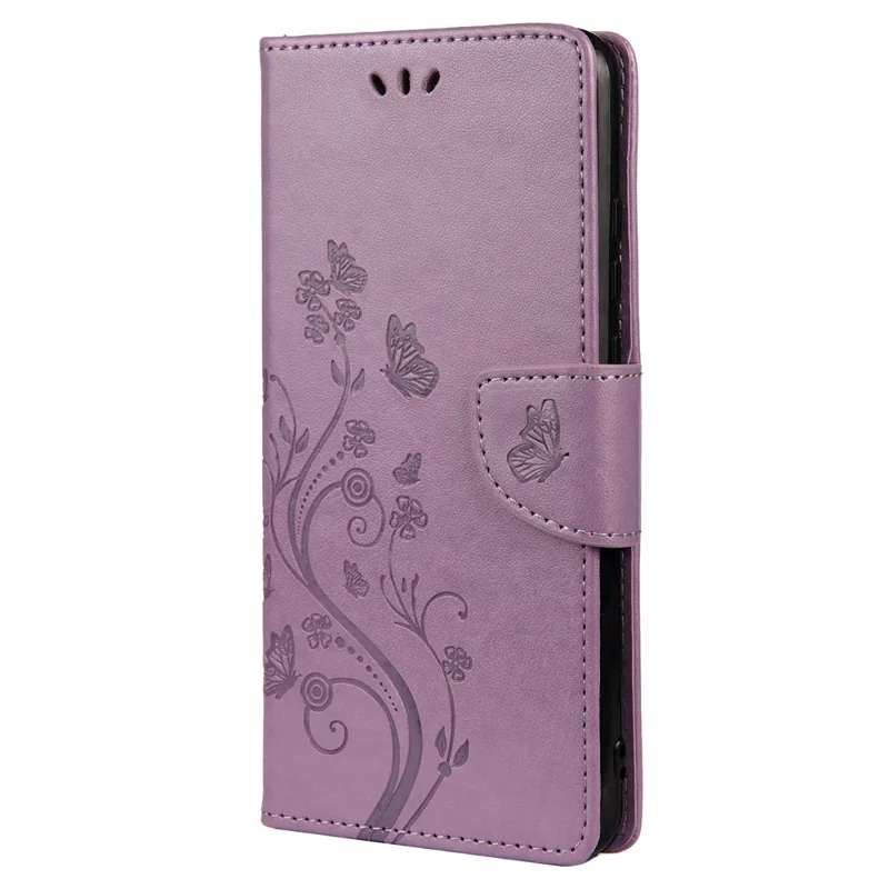 For Samsung Galaxy A53 5G Butterfly Flower Imprinted Leather Stand Wallet Cover Phone Case - Light Purple