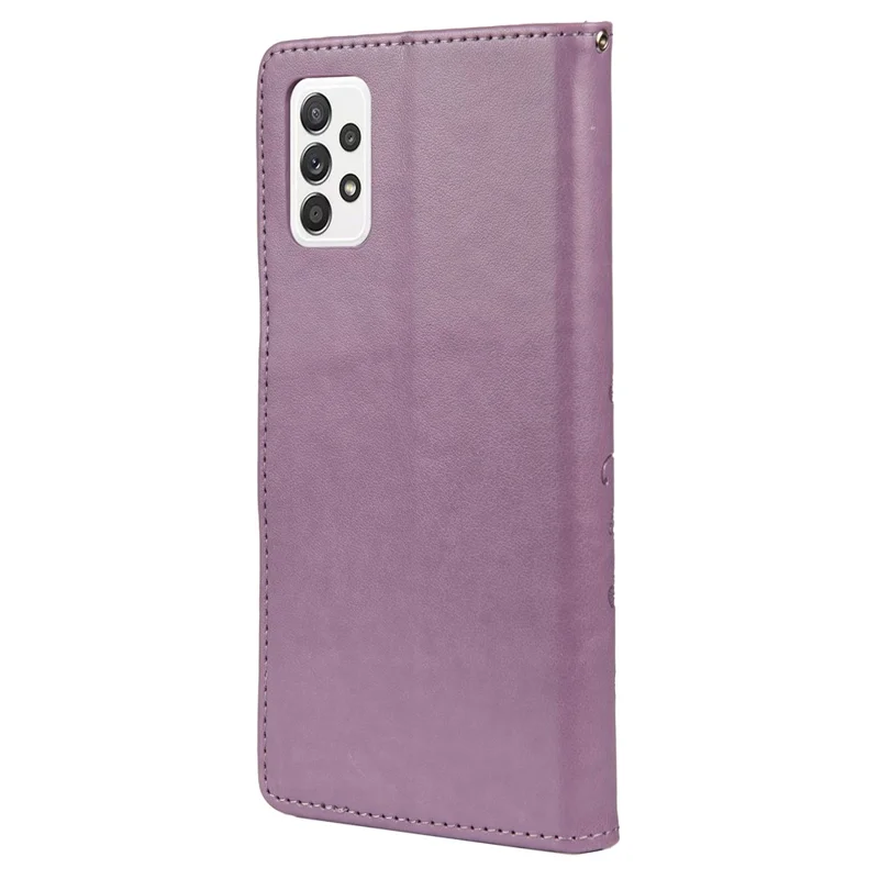 For Samsung Galaxy A53 5G Butterfly Flower Imprinted Leather Stand Wallet Cover Phone Case - Light Purple