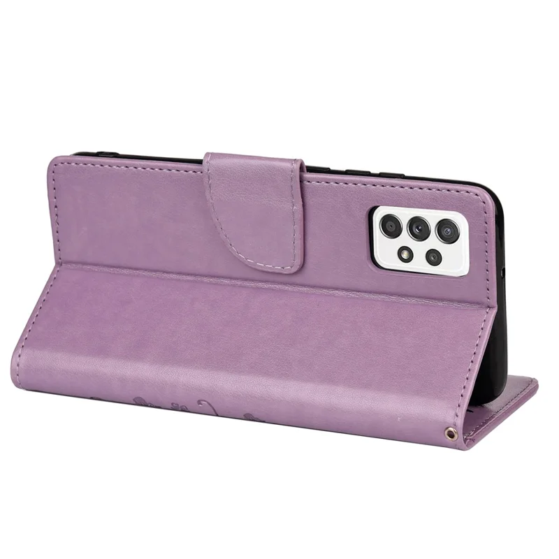 For Samsung Galaxy A53 5G Butterfly Flower Imprinted Leather Stand Wallet Cover Phone Case - Light Purple