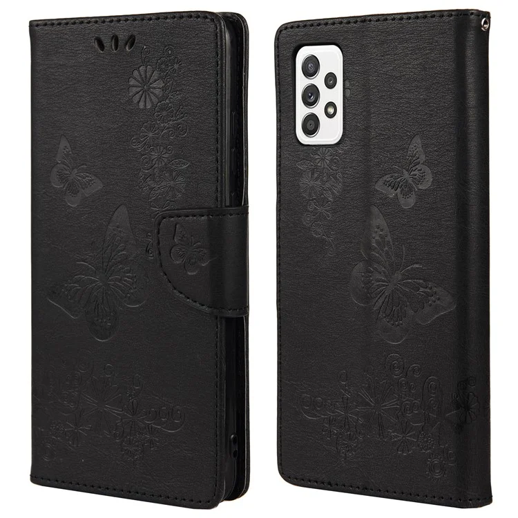 Pour Samsung Galaxy A33 5G Butterfly Flower Imprinted Shockproof Leather Case Phone Protector with Stand Wallet - Noir