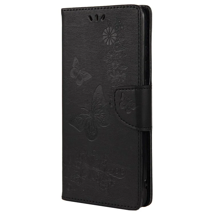 Pour Samsung Galaxy A33 5G Butterfly Flower Imprinted Shockproof Leather Case Phone Protector with Stand Wallet - Noir