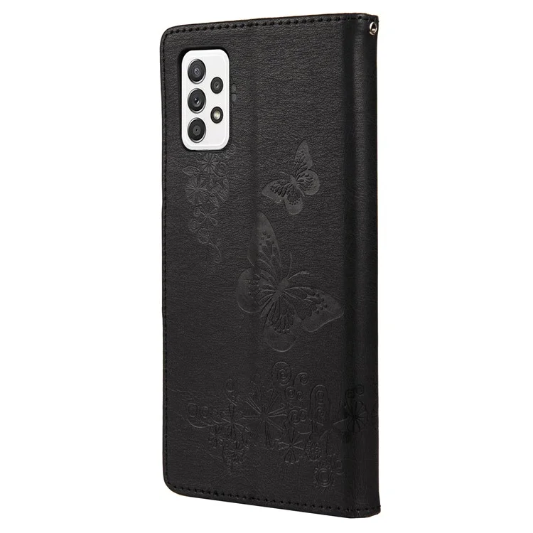 Pour Samsung Galaxy A33 5G Butterfly Flower Imprinted Shockproof Leather Case Phone Protector with Stand Wallet - Noir