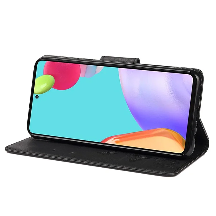 Pour Samsung Galaxy A33 5G Butterfly Flower Imprinted Shockproof Leather Case Phone Protector with Stand Wallet - Noir