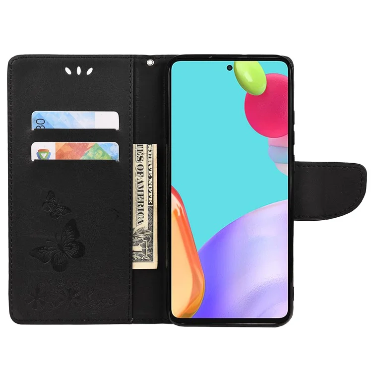 Pour Samsung Galaxy A33 5G Butterfly Flower Imprinted Shockproof Leather Case Phone Protector with Stand Wallet - Noir