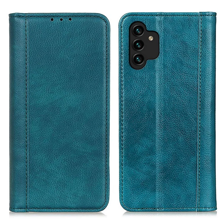 For Samsung Galaxy A13 4G Litchi Texture Magnetic Auto-absorbed Split Leather + TPU Horizontal Stand Wallet Phone Case - Green