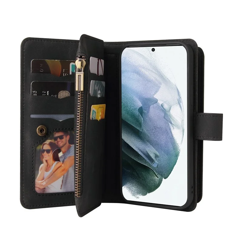 Portefeuille multifonction KT Series-2 en cuir PU avec 15 emplacements pour cartes, étui de protection en TPU pour Samsung Galaxy S22 Ultra 5G - Noir