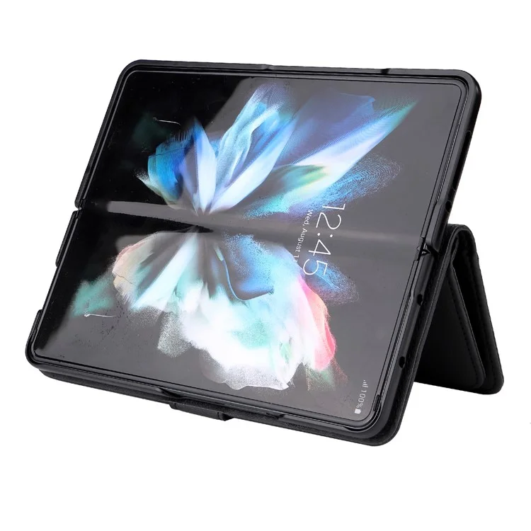 For Samsung Galaxy Z Fold3 5G Leather Case with 10 Card Holder Phone Cover Stand - Black