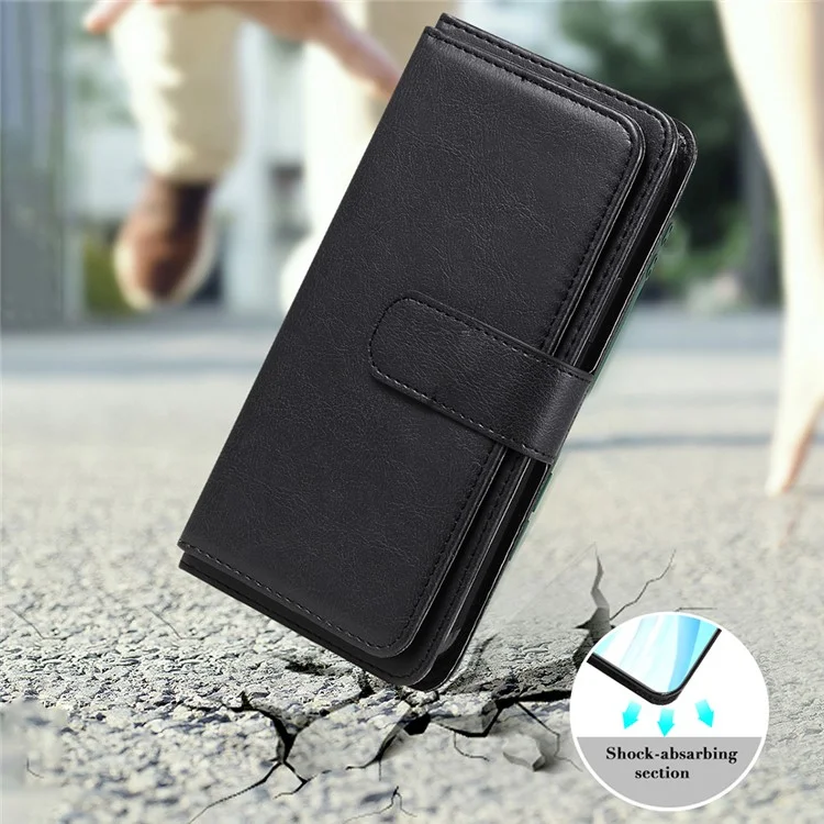 For Samsung Galaxy Z Fold3 5G Leather Case with 10 Card Holder Phone Cover Stand - Black