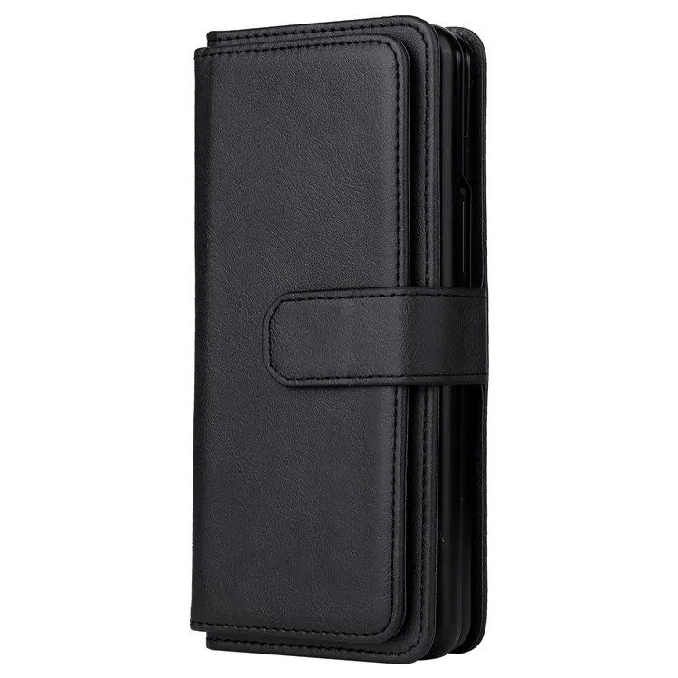 For Samsung Galaxy Z Fold3 5G Leather Case with 10 Card Holder Phone Cover Stand - Black