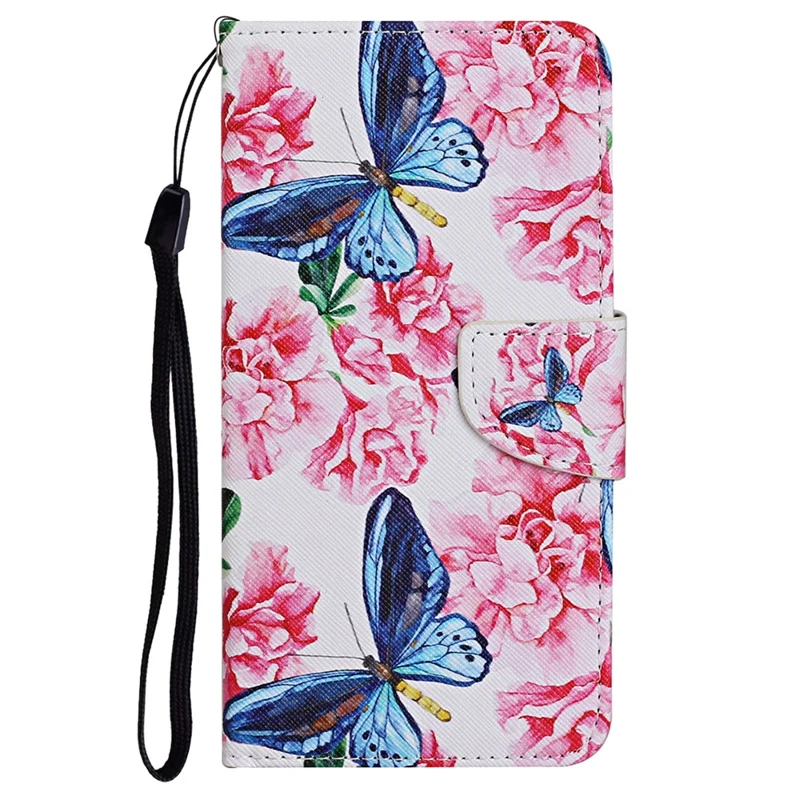 Pattern Printing Flip Wallet Case Cross Texture PU Leather Stand Protective Shell with Strap for Samsung Galaxy A53 5G - Butterflies and Flowers