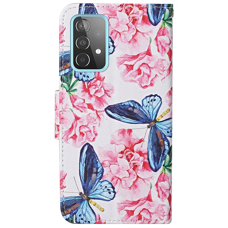 Pattern Printing Flip Wallet Case Cross Texture PU Leather Stand Protective Shell with Strap for Samsung Galaxy A53 5G - Butterflies and Flowers