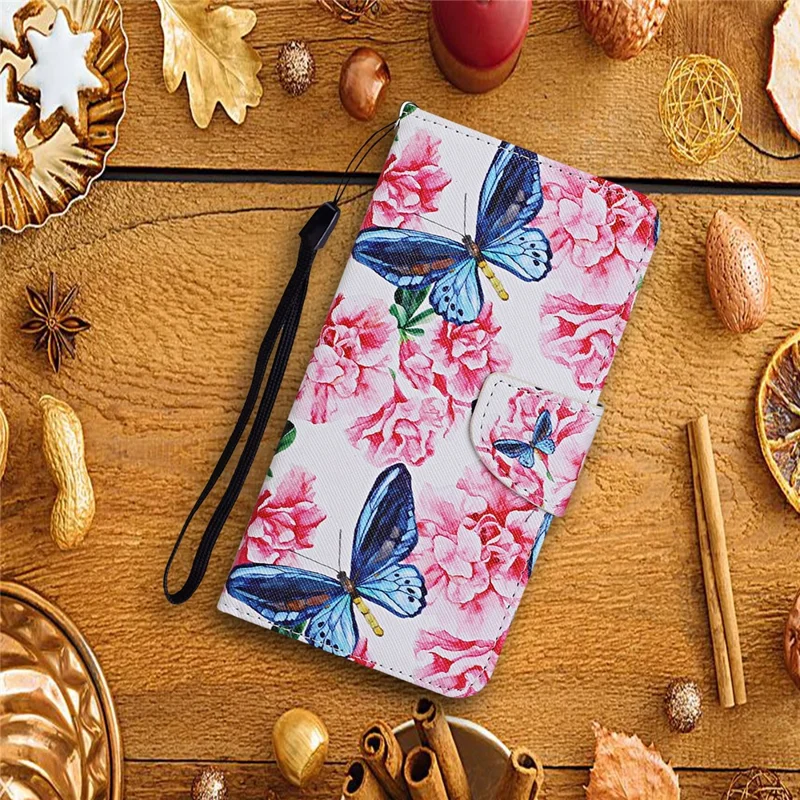 Pattern Printing Flip Wallet Case Cross Texture PU Leather Stand Protective Shell with Strap for Samsung Galaxy A53 5G - Butterflies and Flowers