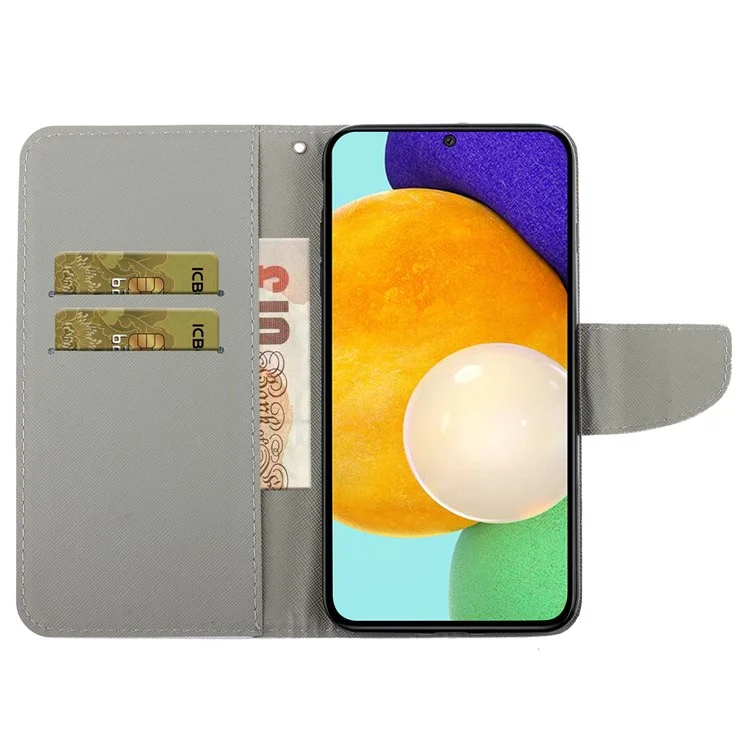 Cross Texture Pattern Printing PU Leder + TPU Handy Cover Stand Wallet Case Schutz mit Handriemen für Samsung Galaxy A53 5G - Three Cats