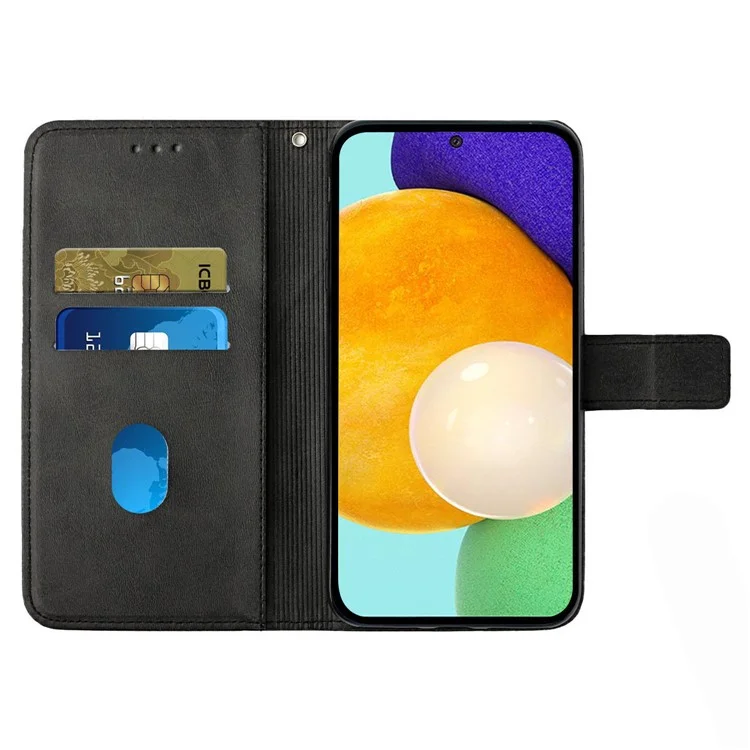 Pour Samsung Galaxy A53 5G Solid Color Imprinting Lines Stand Wallet PU Leather Cover Folio Flip Phone Case - Noir