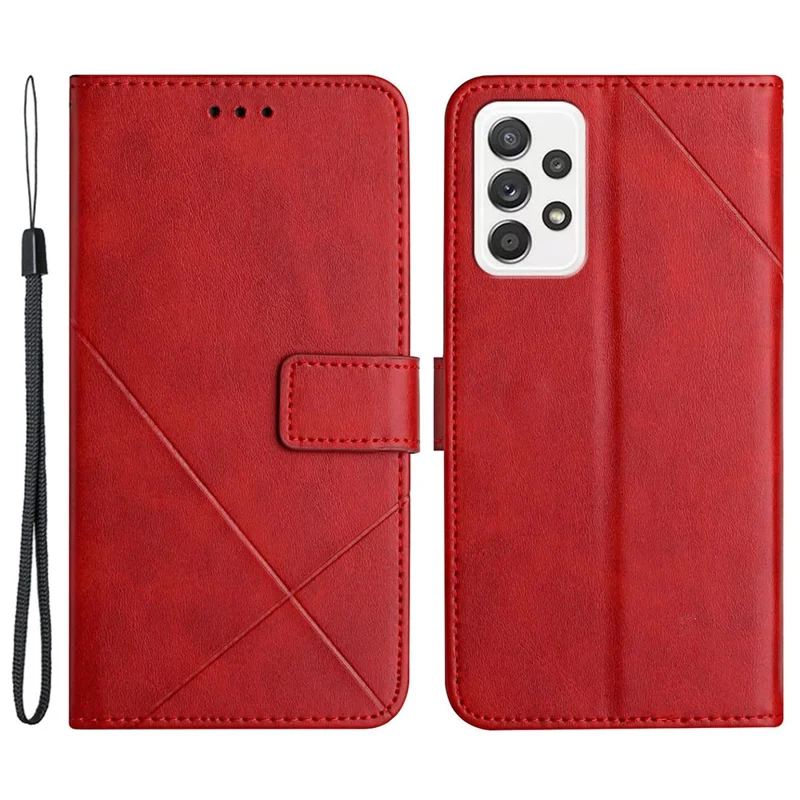 For Samsung Galaxy A53 5G Solid Color Imprinting Lines Stand Wallet PU Leather Cover Folio Flip Phone Case - Red