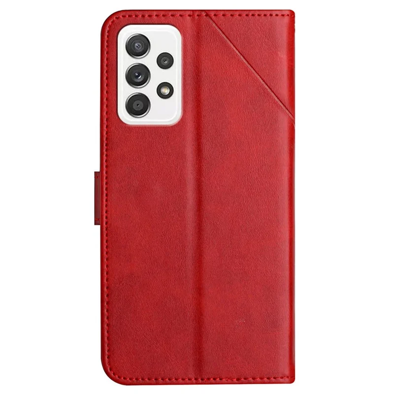 For Samsung Galaxy A53 5G Solid Color Imprinting Lines Stand Wallet PU Leather Cover Folio Flip Phone Case - Red
