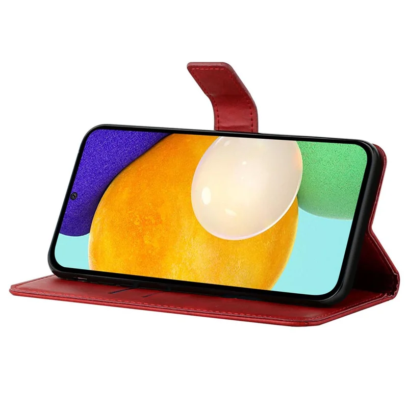 For Samsung Galaxy A53 5G Solid Color Imprinting Lines Stand Wallet PU Leather Cover Folio Flip Phone Case - Red