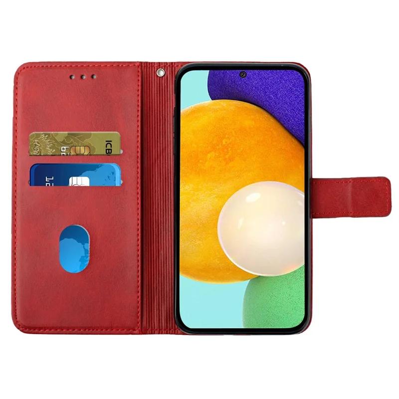 For Samsung Galaxy A53 5G Solid Color Imprinting Lines Stand Wallet PU Leather Cover Folio Flip Phone Case - Red