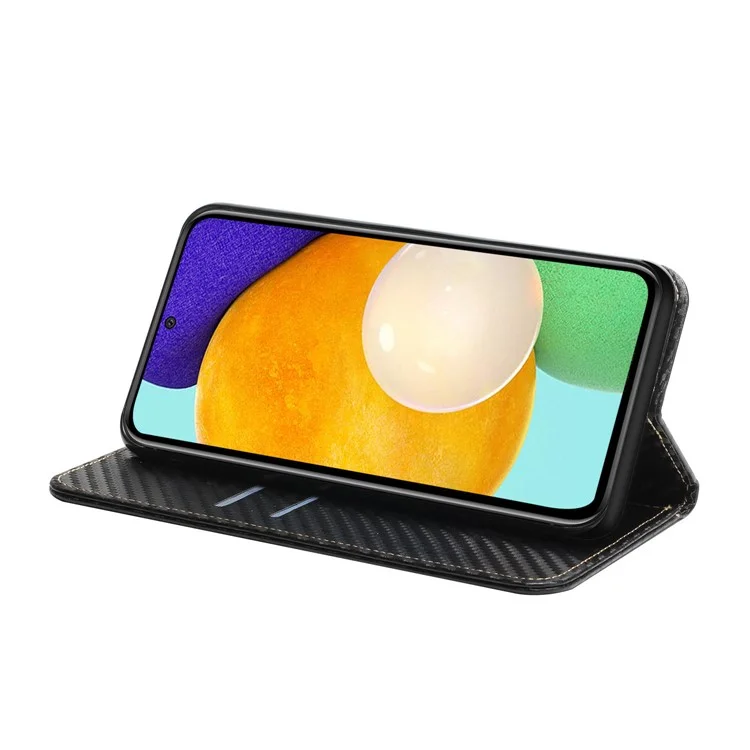 Per Samsung Galaxy A53 5G Carbon Fiber Texture Magnetic Auto-absorbed PU Leather Case with Stand Wallet - Nero