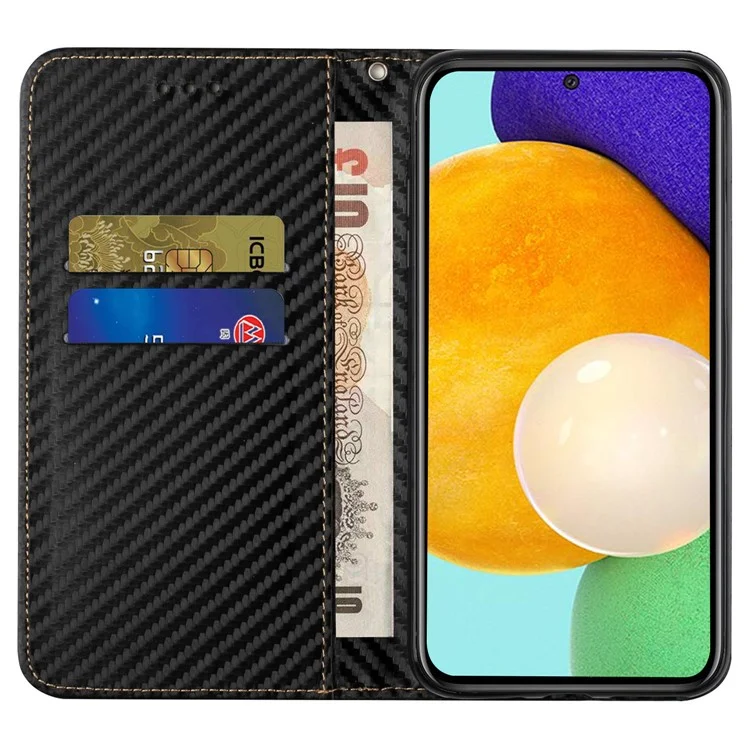 Per Samsung Galaxy A53 5G Carbon Fiber Texture Magnetic Auto-absorbed PU Leather Case with Stand Wallet - Nero