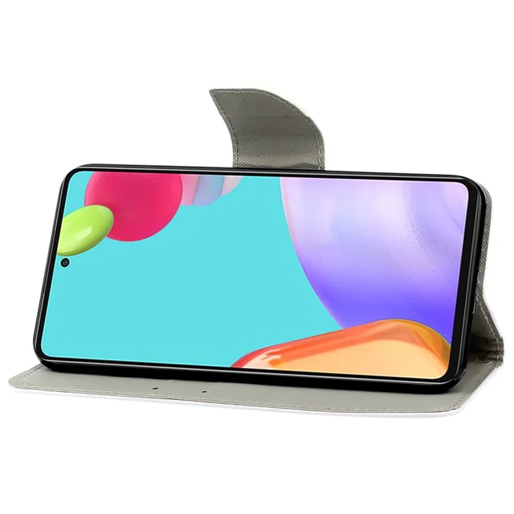 Carteira com Capa de Couro com Textura Cruzada Impressão de Padrão Suporte Magnético Flip Case com Alça para Samsung Galaxy A33 5G - Rosa e Lobo