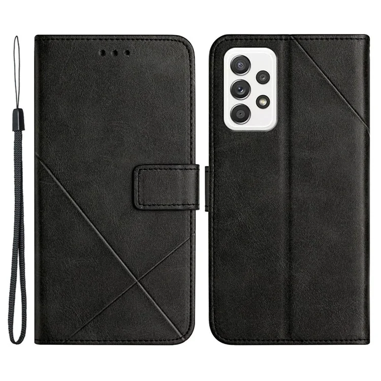 Para Samsung Galaxy A33 5G Linhas de Impressão PU Leather Stand Wallet Phone Case Full Protection Cover - Preto