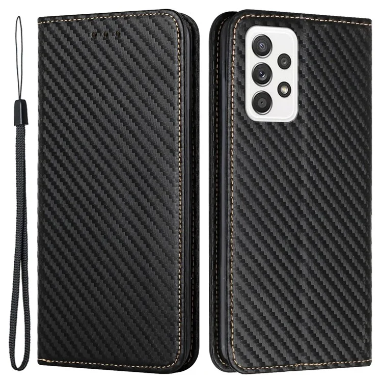 Pour Samsung Galaxy A33 5G Carbon Fiber Texture PU Leather Stand Wallet Case Magnetic Auto Closing Phone Cover - Noir