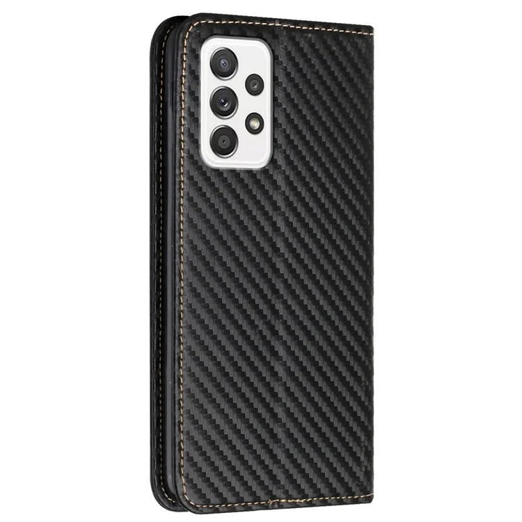 Pour Samsung Galaxy A33 5G Carbon Fiber Texture PU Leather Stand Wallet Case Magnetic Auto Closing Phone Cover - Noir