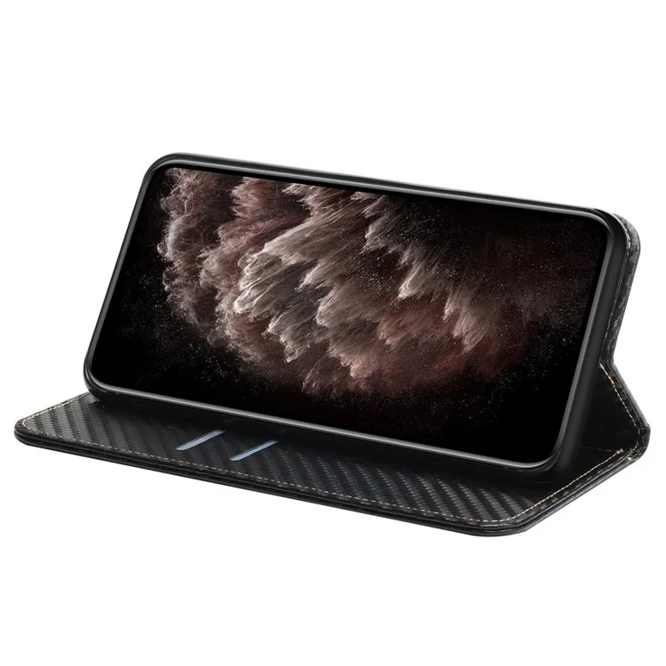 Pour Samsung Galaxy A33 5G Carbon Fiber Texture PU Leather Stand Wallet Case Magnetic Auto Closing Phone Cover - Noir